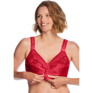 Comfort Choice Women’s Plus Size Easy Enhancer Front-Close Wireless Bra(Classic Red)