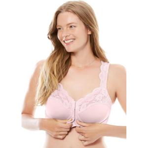 Comfort Choice Women’s Plus Size Front Close Wireless Gel Strap Bra(Shell Pink)
