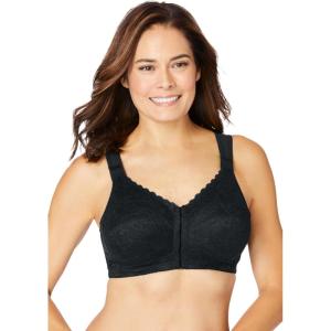 Comfort Choice Women’s Plus Size Front Close Wireless Posture Bra(Black)