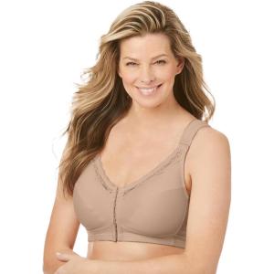 Comfort Choice Women’s Plus Size Front-Close Cotton Wireless Posture Bra(Nude)