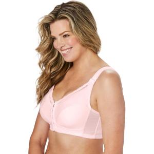 Comfort Choice Women’s Plus Size Front-Close Cotton Wireless Posture Bra(Shell Pink)