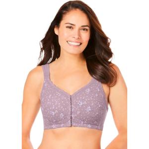Comfort Choice Women’s Plus Size Front-Close Cotton Wireless Posture Bra(Sunset Mauve Floral)