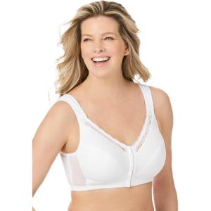 Comfort Choice Women’s Plus Size Front-Close Cotton Wireless Posture Bra(White)