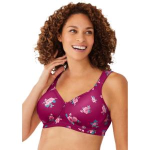 Comfort Choice Women’s Plus Size Microfiber Wireless Lightly Padded T-Shirt(Pomegranate Roses)