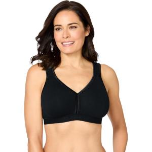 Comfort Choice Women’s Plus Size Wireless Back-Close Lounge Bra(Black)