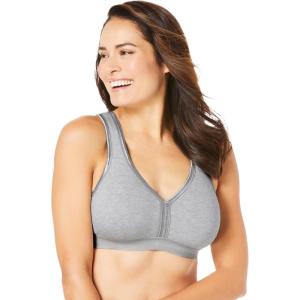 Comfort Choice Women’s Plus Size Wireless Back-Close Lounge Bra(Heather Grey)