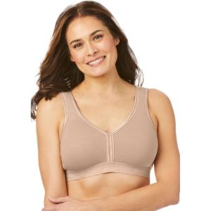 Comfort Choice Women’s Plus Size Wireless Back-Close Lounge Bra(Nude)