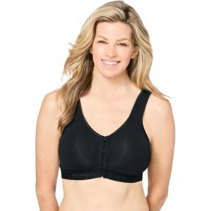 Comfort Choice Women’s Plus Size Wireless Front-Close Lounge Bra(Black)