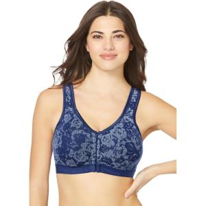 Comfort Choice Women’s Plus Size Wireless Front-Close Lounge Bra(Evening Blue Rose)