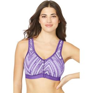 Comfort Choice Women’s Plus Size Wireless Front-Close Lounge Bra(Plum Burst Chevron)