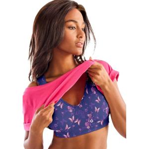 Comfort Choice Women’s Plus Size Wireless Microfiber T-Shirt Bra(Evening Blue Butterfly)