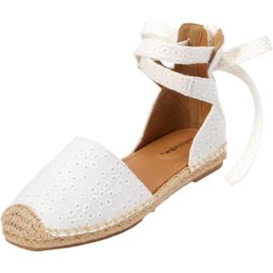 Comfortview Women’s Wide Width The Shayla Flat Espadrille(White Eyelet)