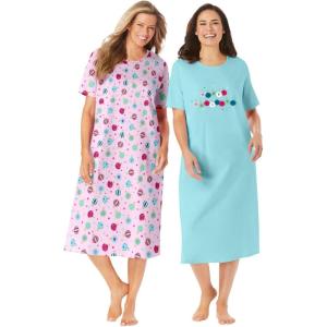 Dreams & Co. Plus Size 2-Pack Long Sleepshirts(Pale Ocean Ornament)