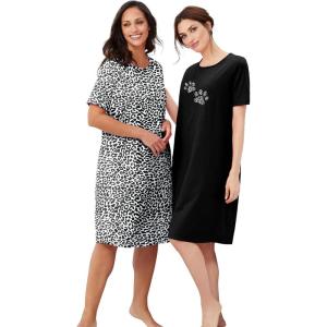 Dreams & Co. Plus Size 2-Pack Short-Sleeve Sleepshirt(Black Animal Paw)
