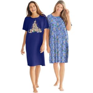 Dreams & Co. Plus Size 2-Pack Short-Sleeve Sleepshirt(Evening Blue Golden Retriever)