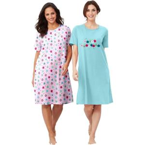 Dreams & Co. Plus Size 2-Pack Short-Sleeve Sleepshirt(Pale Ocean Ornament)