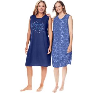 Dreams & Co. Plus Size 2-Pack Sleeveless Sleepshirt(Evening Blue Pajamas)