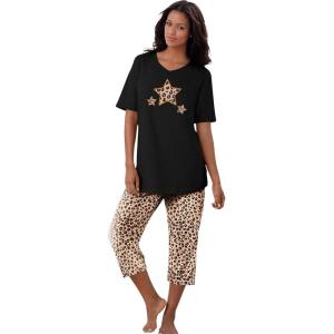 Dreams & Co. Plus Size 2-Piece Capri PJ Set(Classic Leopard)