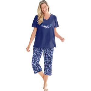 Dreams & Co. Plus Size 2-Piece Capri PJ Set(Evening Blue Flowers)