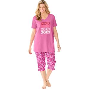Dreams & Co. Plus Size 2-Piece Capri PJ Set(Peony Xoxo)