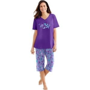Dreams & Co. Plus Size 2-Piece Capri PJ Set(Soft Iris Starfish)