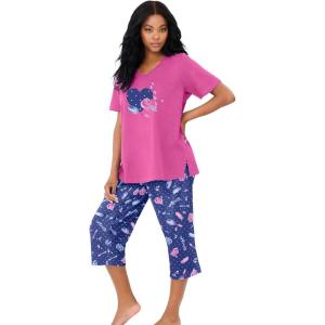 Dreams & Co. Plus Size 2-Piece Capri PJ Set(Ultra Blue Bubbles)
