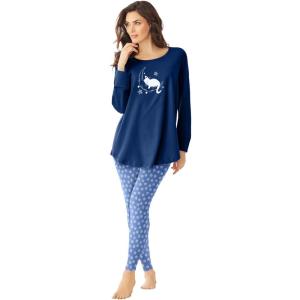 Dreams & Co. Plus Size 2-Piece Pj Legging Set(Evening Blue Cat Nap)