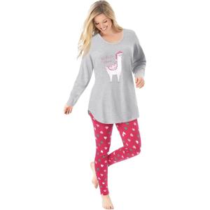 Dreams & Co. Plus Size 2-Piece Pj Legging Set(Heather Grey Santa Llama)