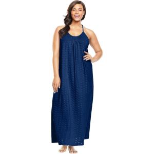 Dreams & Co. Plus Size Breezy Eyelet Knit Long Nightgown(Evening Blue)
