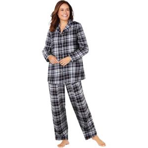 Dreams & Co. Plus Size Classic Flannel Pajama Set(Black Plaid)