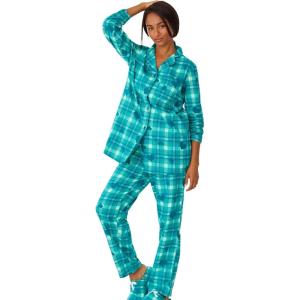 Dreams & Co. Plus Size Classic Flannel Pajama Set(Deep Teal Plaid Heart)