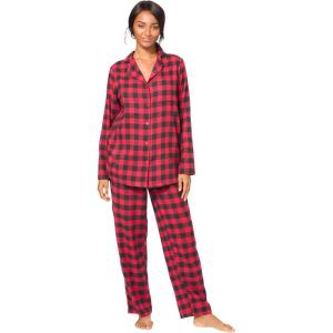 Dreams & Co. Plus Size Classic Flannel Pajama Set(Red Buffalo)