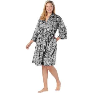 Dreams & Co. Plus Size Cooling Robe(Black Pansy)