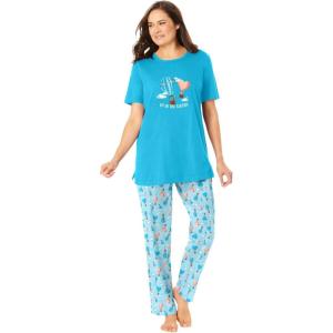 Dreams & Co. Plus Size Graphic Tee PJ Set(Caribbean Blue Clouds)