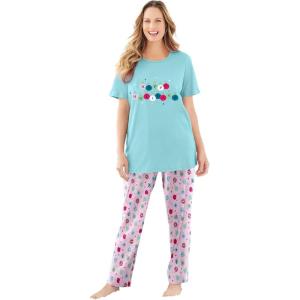 Dreams & Co. Plus Size Graphic Tee PJ Set(Pale Ocean Ornament)