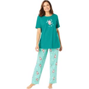 Dreams & Co. Plus Size Graphic Tee PJ Set(Waterfall Owl)
