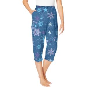 Dreams & Co. Plus Size Knit Sleep Capri(Dusty Indigo Snowflakes)
