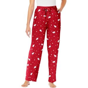Dreams & Co. Plus Size Knit Sleep Pant(Classic Red Polar Bear)