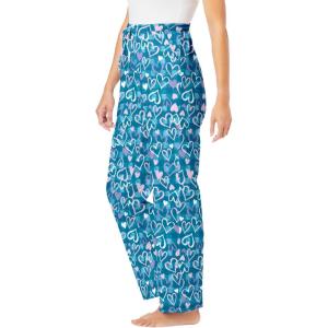Dreams & Co. Plus Size Knit Sleep Pant(Deep Teal Hearts)