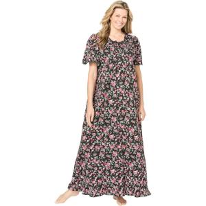 Dreams & Co. Plus Size Long Floral Print Cotton Gown(Black Roses)