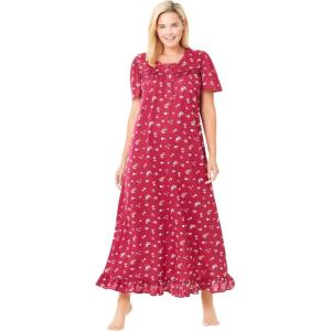 Dreams & Co. Plus Size Long Floral Print Cotton Gown(Pomegranate Flowers)