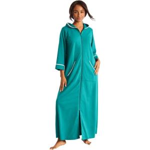 Dreams & Co. Plus Size Long French Terry Robe(Aquamarine)