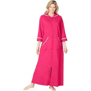 Dreams & Co. Plus Size Long French Terry Robe(Pink Burst)