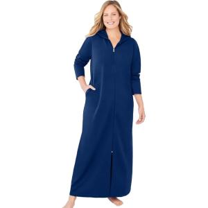 Dreams & Co. Plus Size Long Hooded Fleece Sweatshirt Robe(Evening Blue)