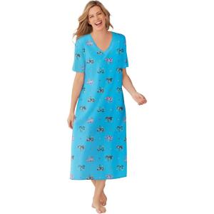 Dreams & Co. Plus Size Long Print Sleepshirt(Caribbean Blue Elephant)