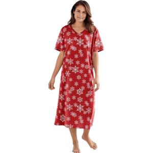Dreams & Co. Plus Size Long Print Sleepshirt(Classic Red Winter Snow)