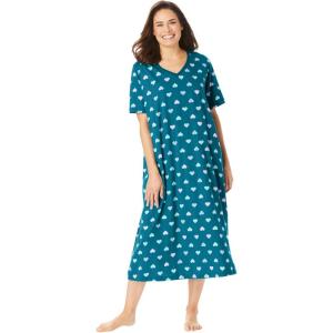 Dreams & Co. Plus Size Long Print Sleepshirt(Deep Teal Hearts)
