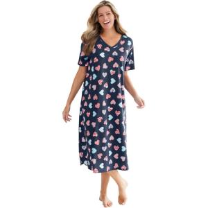 Dreams & Co. Plus Size Long Print Sleepshirt(Navy Americana Heart)