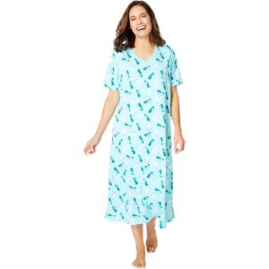 Dreams & Co. Plus Size Long Print Sleepshirt(Pale Ocean Cat)