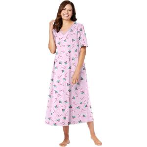 Dreams & Co. Plus Size Long Print Sleepshirt(Pink Candy Cane)